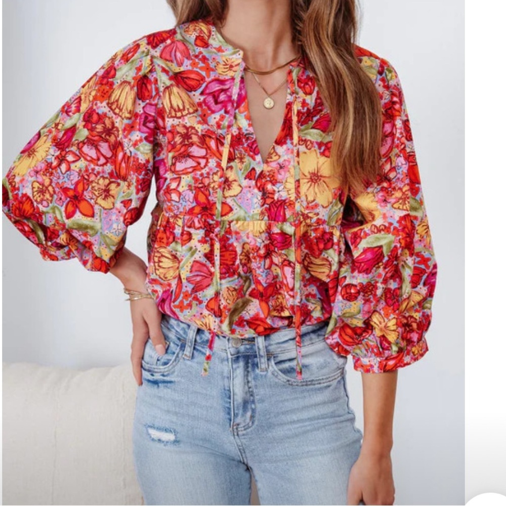 Vici Women's pandora Floral Blouse with split neck
